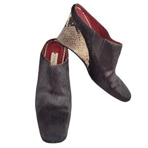 Donald J. Pliner Mule Shoe Women's 8.5N Brown Calf Hair Snakeskin Wedge Slip On